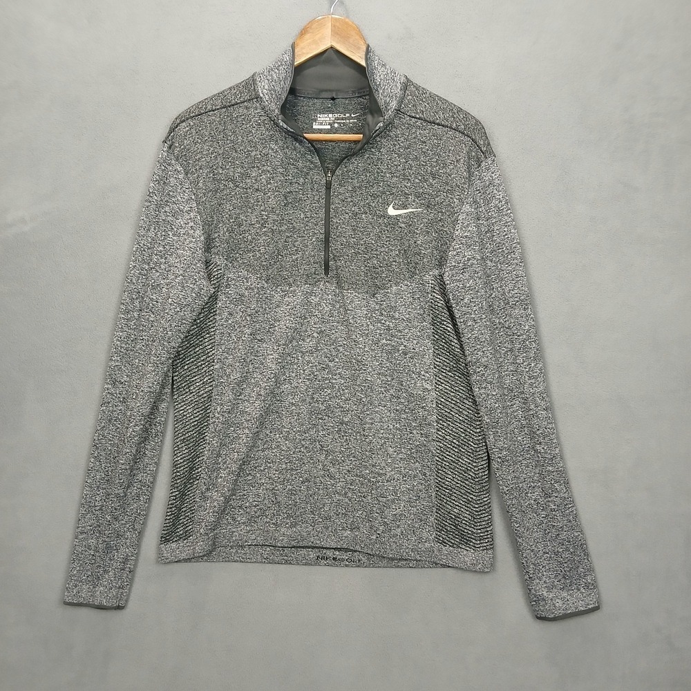 Nike Dri Fit Golf Top Mens Medium Heather Gray Mock Neck Quarter Zip Performance